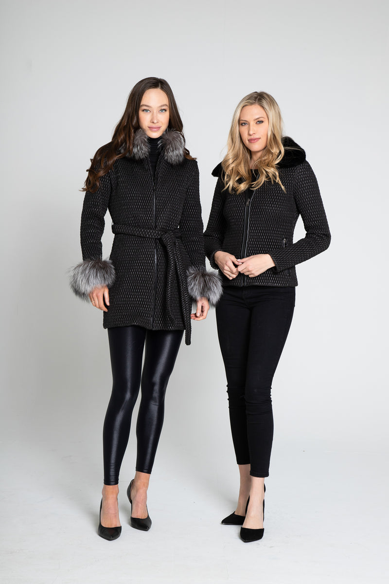 Vegan Leather Zip Jacket with Fox Trim